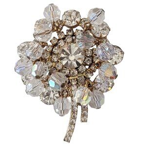 Juliana By DeLizza & Elster Clear Rhinestone AB Beaded Dangle Flower Brooch E830